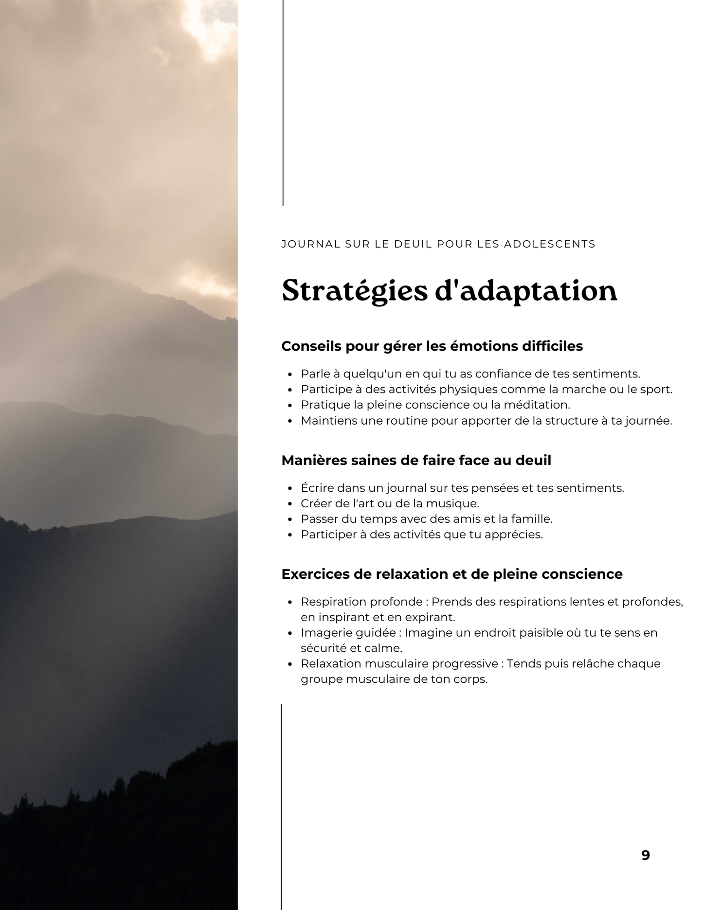 Journal sur le deuil pour adolescents - PDF à télécharger et imprimer