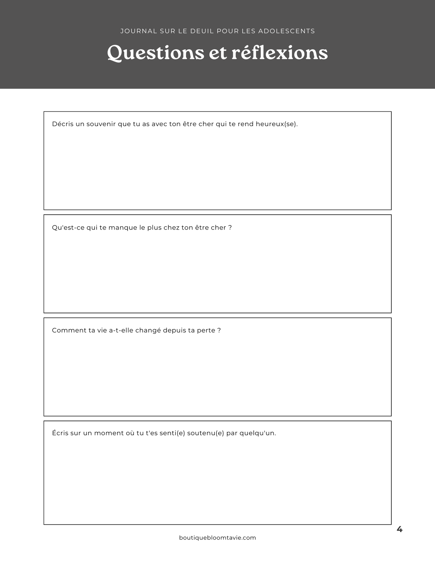 Journal sur le deuil pour adolescents - PDF à télécharger et imprimer